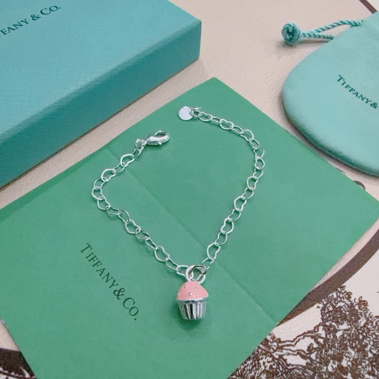 Tiffany & Co. Silver Pink Bead Charm Bracelet